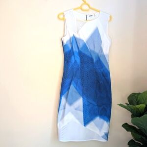 Blue and White Geometric Dress